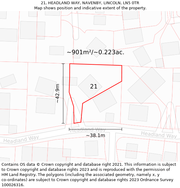 21, HEADLAND WAY, NAVENBY, LINCOLN, LN5 0TR: Plot and title map