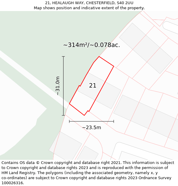 21, HEALAUGH WAY, CHESTERFIELD, S40 2UU: Plot and title map