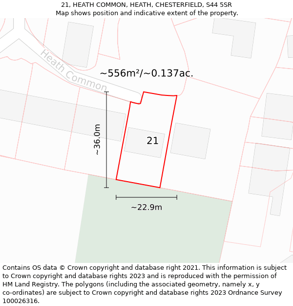 21, HEATH COMMON, HEATH, CHESTERFIELD, S44 5SR: Plot and title map