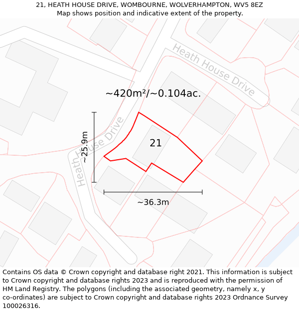 21, HEATH HOUSE DRIVE, WOMBOURNE, WOLVERHAMPTON, WV5 8EZ: Plot and title map