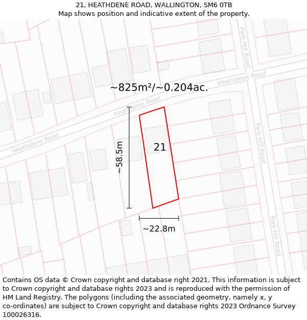 21, HEATHDENE ROAD, WALLINGTON, SM6 0TB: Plot and title map