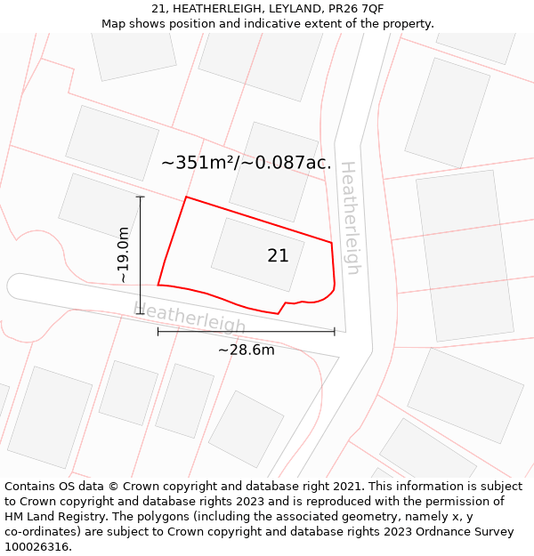 21, HEATHERLEIGH, LEYLAND, PR26 7QF: Plot and title map