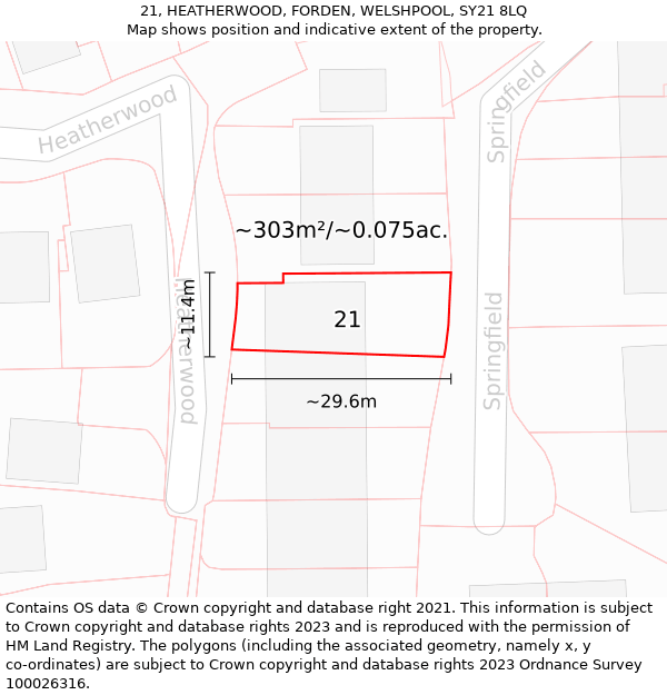 21, HEATHERWOOD, FORDEN, WELSHPOOL, SY21 8LQ: Plot and title map