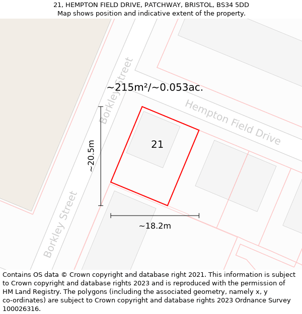 21, HEMPTON FIELD DRIVE, PATCHWAY, BRISTOL, BS34 5DD: Plot and title map