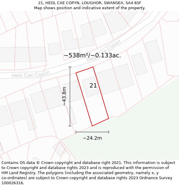 21, HEOL CAE COPYN, LOUGHOR, SWANSEA, SA4 6SF: Plot and title map