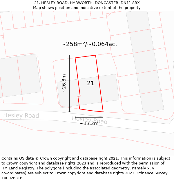 21, HESLEY ROAD, HARWORTH, DONCASTER, DN11 8RX: Plot and title map