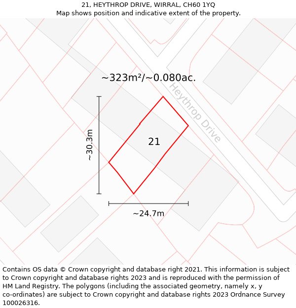 21, HEYTHROP DRIVE, WIRRAL, CH60 1YQ: Plot and title map