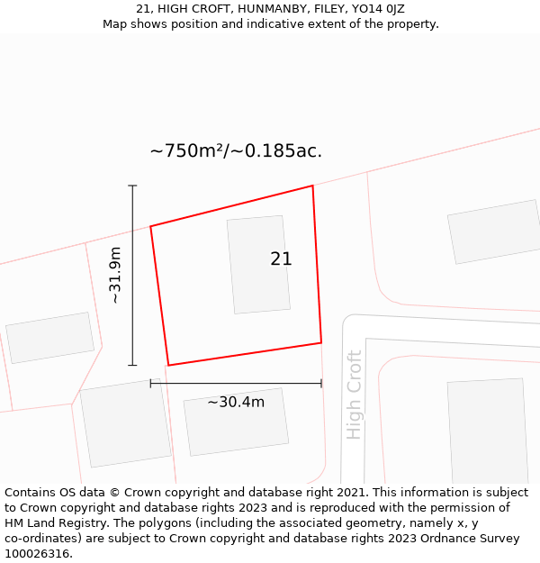 21, HIGH CROFT, HUNMANBY, FILEY, YO14 0JZ: Plot and title map