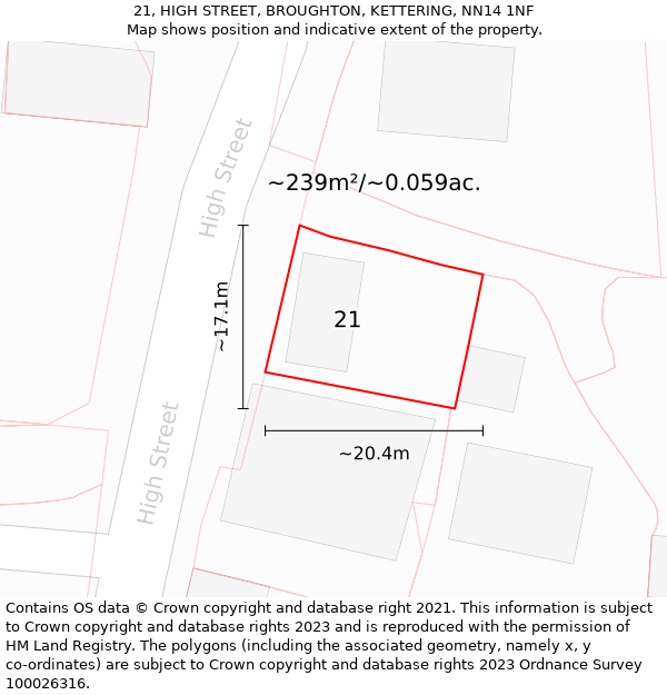 21, HIGH STREET, BROUGHTON, KETTERING, NN14 1NF: Plot and title map