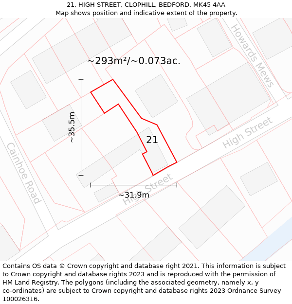 21, HIGH STREET, CLOPHILL, BEDFORD, MK45 4AA: Plot and title map