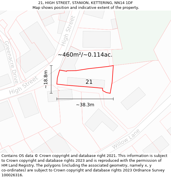 21, HIGH STREET, STANION, KETTERING, NN14 1DF: Plot and title map