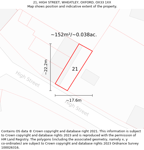 21, HIGH STREET, WHEATLEY, OXFORD, OX33 1XX: Plot and title map