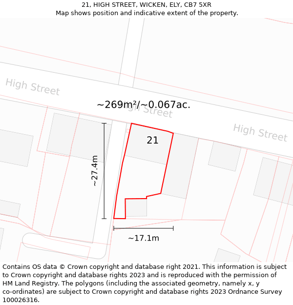 21, HIGH STREET, WICKEN, ELY, CB7 5XR: Plot and title map