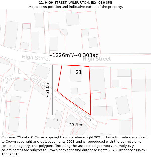 21, HIGH STREET, WILBURTON, ELY, CB6 3RB: Plot and title map