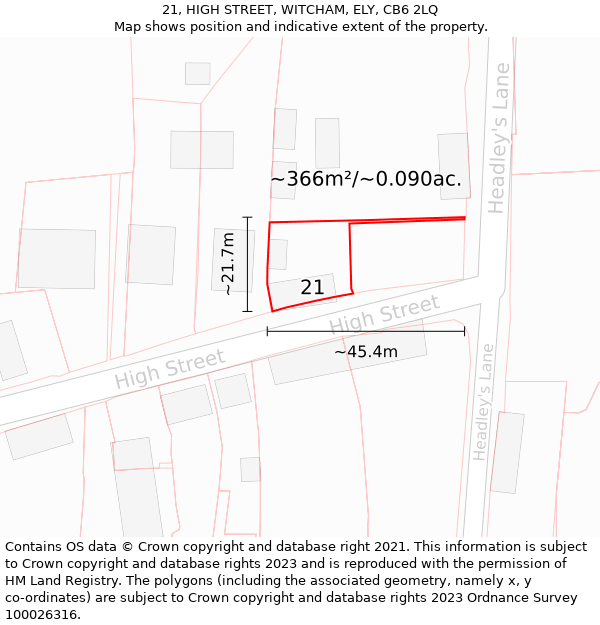 21, HIGH STREET, WITCHAM, ELY, CB6 2LQ: Plot and title map