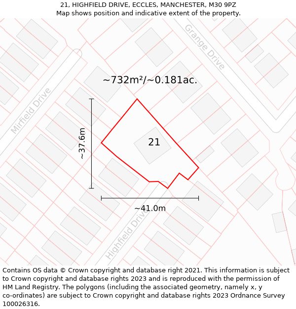 21, HIGHFIELD DRIVE, ECCLES, MANCHESTER, M30 9PZ: Plot and title map