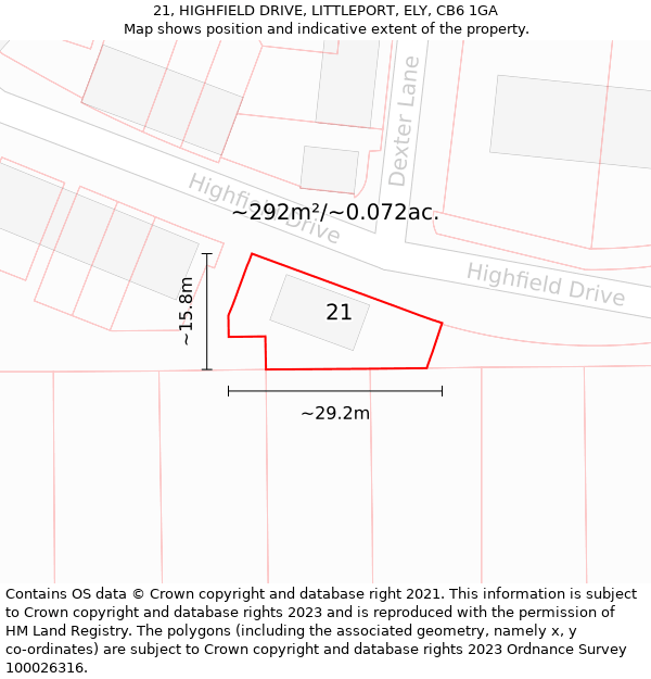 21, HIGHFIELD DRIVE, LITTLEPORT, ELY, CB6 1GA: Plot and title map