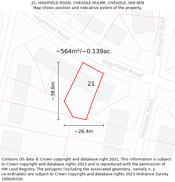 21, HIGHFIELD ROAD, CHEADLE HULME, CHEADLE, SK8 6EN: Plot and title map