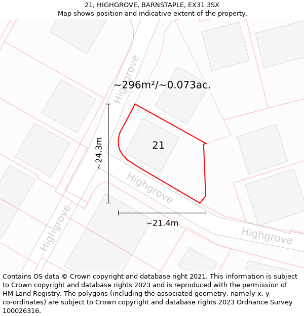 21, HIGHGROVE, BARNSTAPLE, EX31 3SX: Plot and title map