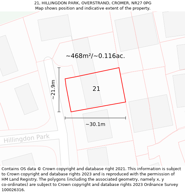 21, HILLINGDON PARK, OVERSTRAND, CROMER, NR27 0PG: Plot and title map