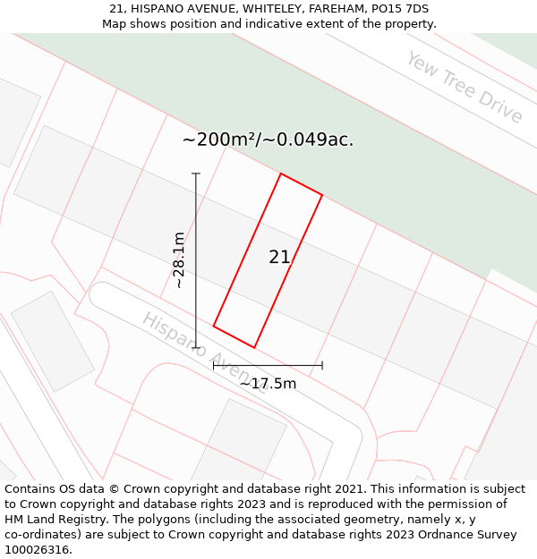 21, HISPANO AVENUE, WHITELEY, FAREHAM, PO15 7DS: Plot and title map