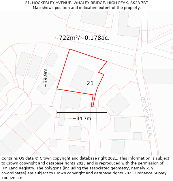 21, HOCKERLEY AVENUE, WHALEY BRIDGE, HIGH PEAK, SK23 7RT: Plot and title map