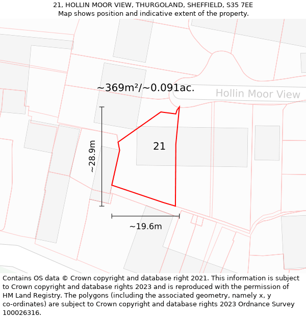 21, HOLLIN MOOR VIEW, THURGOLAND, SHEFFIELD, S35 7EE: Plot and title map