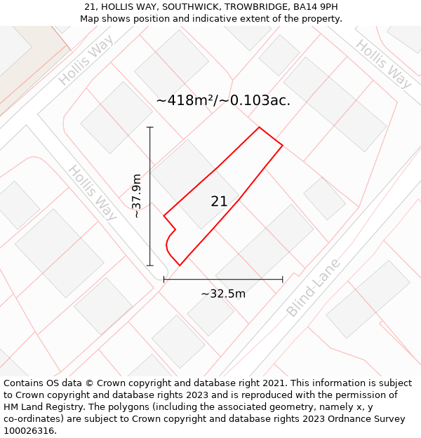 21, HOLLIS WAY, SOUTHWICK, TROWBRIDGE, BA14 9PH: Plot and title map