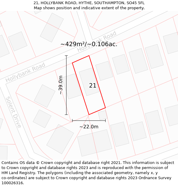 21, HOLLYBANK ROAD, HYTHE, SOUTHAMPTON, SO45 5FL: Plot and title map