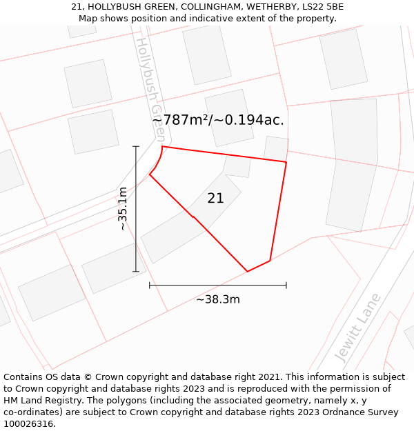 21, HOLLYBUSH GREEN, COLLINGHAM, WETHERBY, LS22 5BE: Plot and title map