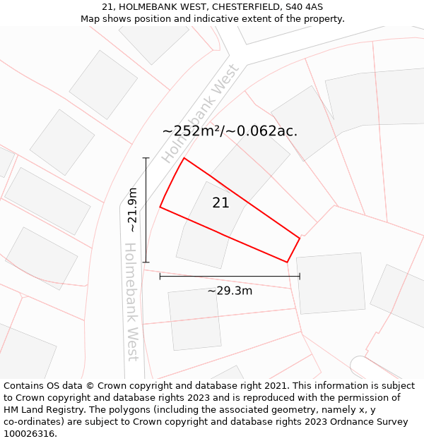 21, HOLMEBANK WEST, CHESTERFIELD, S40 4AS: Plot and title map