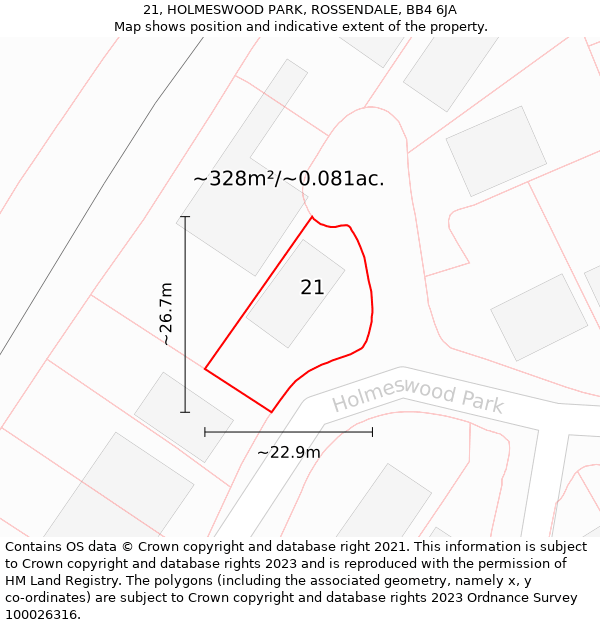 21, HOLMESWOOD PARK, ROSSENDALE, BB4 6JA: Plot and title map