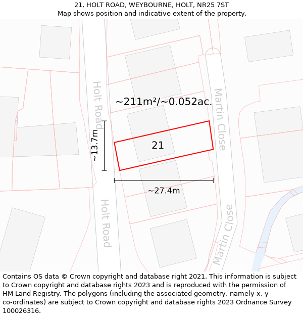 21, HOLT ROAD, WEYBOURNE, HOLT, NR25 7ST: Plot and title map