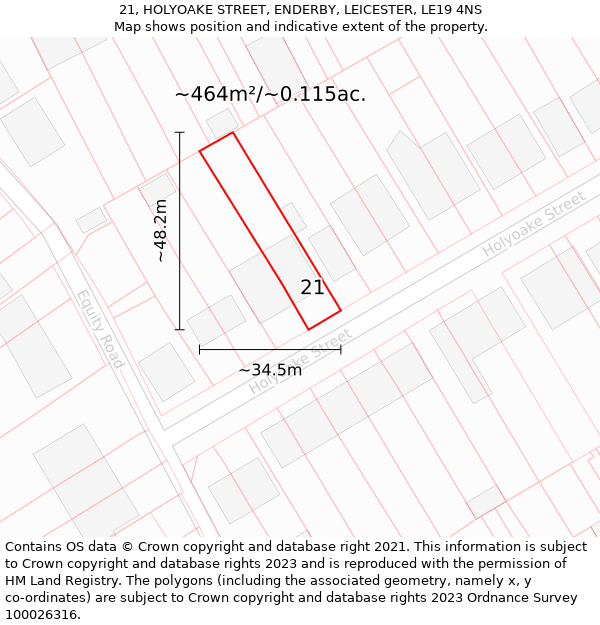 21, HOLYOAKE STREET, ENDERBY, LEICESTER, LE19 4NS: Plot and title map