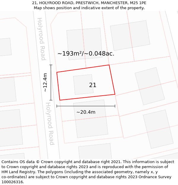 21, HOLYROOD ROAD, PRESTWICH, MANCHESTER, M25 1PE: Plot and title map