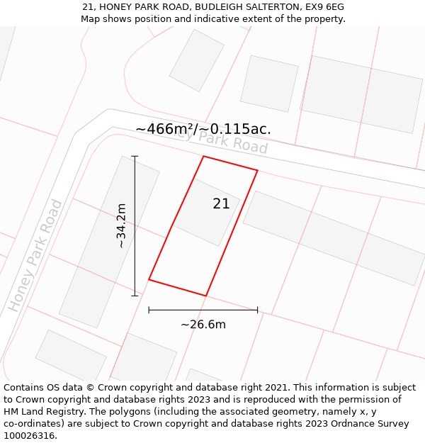 21, HONEY PARK ROAD, BUDLEIGH SALTERTON, EX9 6EG: Plot and title map