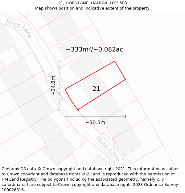 21, HOPS LANE, HALIFAX, HX3 5FB: Plot and title map