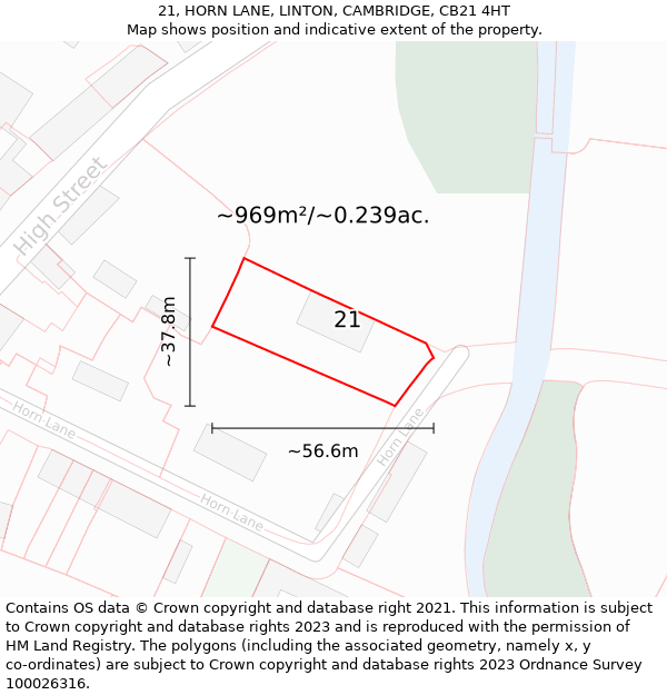 21, HORN LANE, LINTON, CAMBRIDGE, CB21 4HT: Plot and title map