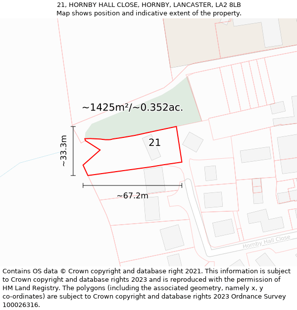 21, HORNBY HALL CLOSE, HORNBY, LANCASTER, LA2 8LB: Plot and title map