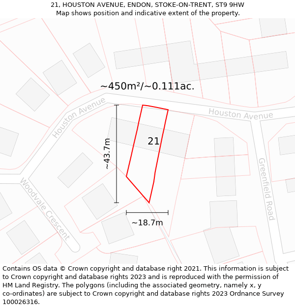 21, HOUSTON AVENUE, ENDON, STOKE-ON-TRENT, ST9 9HW: Plot and title map