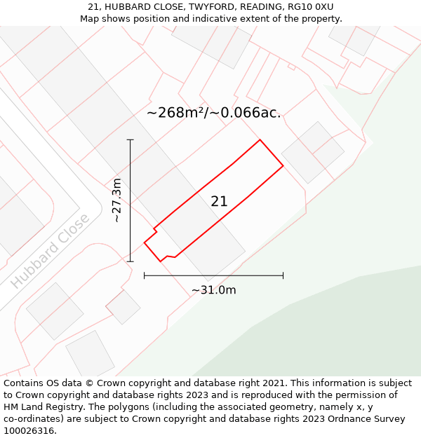 21, HUBBARD CLOSE, TWYFORD, READING, RG10 0XU: Plot and title map