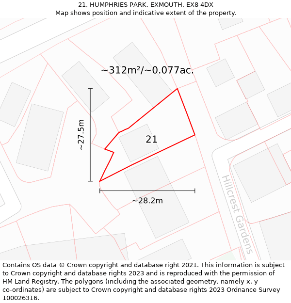 21, HUMPHRIES PARK, EXMOUTH, EX8 4DX: Plot and title map