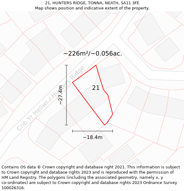 21, HUNTERS RIDGE, TONNA, NEATH, SA11 3FE: Plot and title map