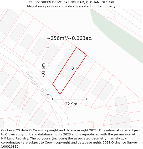 21, IVY GREEN DRIVE, SPRINGHEAD, OLDHAM, OL4 4PR: Plot and title map