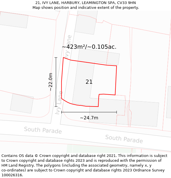 21, IVY LANE, HARBURY, LEAMINGTON SPA, CV33 9HN: Plot and title map