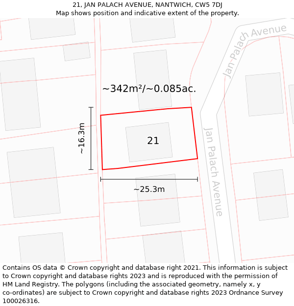 21, JAN PALACH AVENUE, NANTWICH, CW5 7DJ: Plot and title map