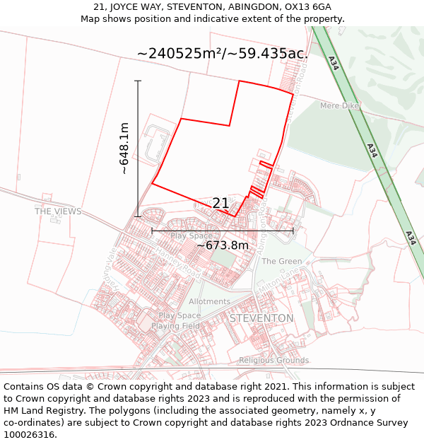 21, JOYCE WAY, STEVENTON, ABINGDON, OX13 6GA: Plot and title map