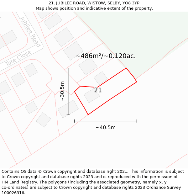 21, JUBILEE ROAD, WISTOW, SELBY, YO8 3YP: Plot and title map