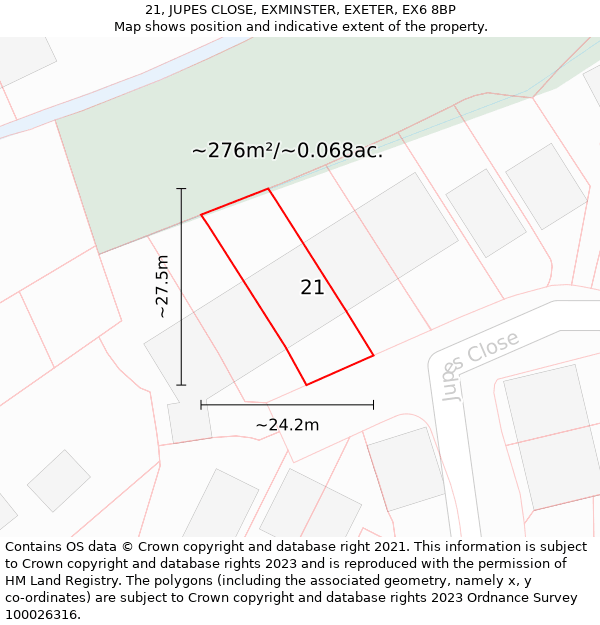 21, JUPES CLOSE, EXMINSTER, EXETER, EX6 8BP: Plot and title map