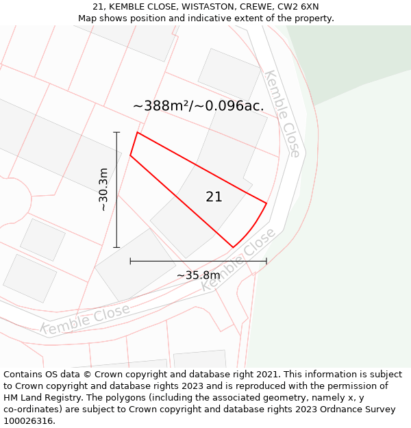 21, KEMBLE CLOSE, WISTASTON, CREWE, CW2 6XN: Plot and title map